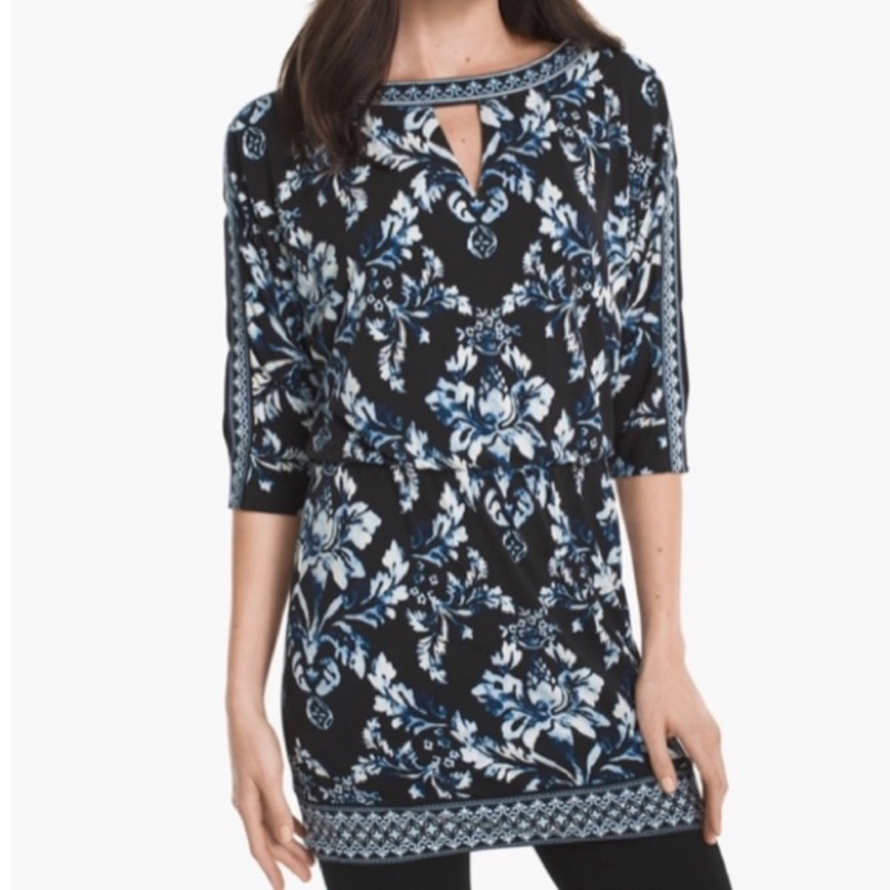 WHITE HOUSE BLACK MARKET Embroidered Floral Mini Tunic Keyhole Dress siz…
